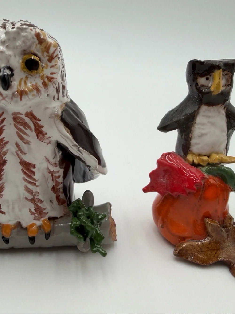 Vintage collection of five small, hand-painted ceramic/porcelain owl figurines